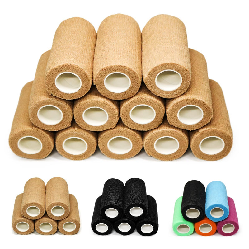 OZER 12 Pack 4 Inch x 5 Yards Self Adhesive Bandage Breathable Cohesive Bandage Wrap Rolls Elastic Self-Adherent Tape for Stretch Athletic, Sports, Wrist, Ankle Tan - BeesActive Australia