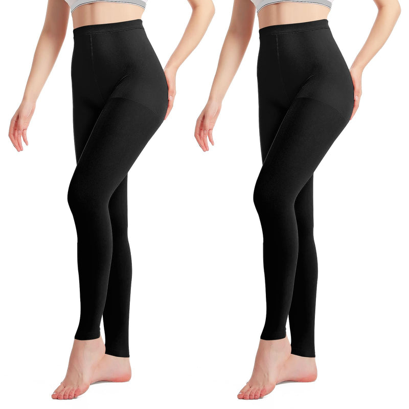 2 Pairs Medical Compression Pantyhose for Women & Men, 20-30mmHg Graduated Support Tights, Opaque Footless High Waist Large Black