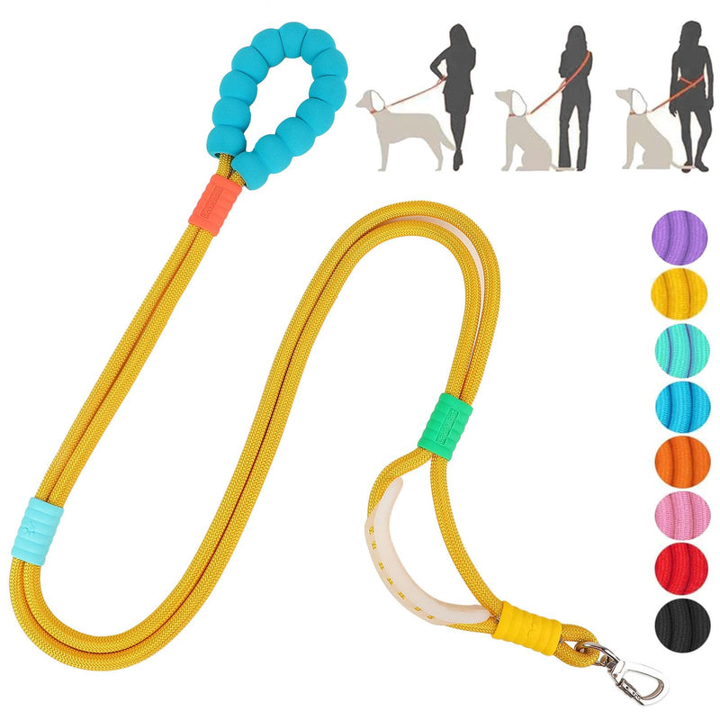 JSXD Dog Leash,5 FT Heavy Duty Dog Training Leash,Double Handle Comfortable Padded Hands Free Dog Leash,Adjustable Crossbody Waist Leash for Small Medium Large Dogs(Yellow) Yellow