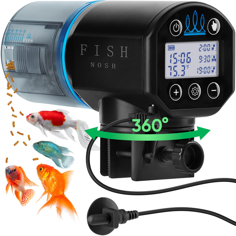FISHNOSH Automatic Fish Feeder for Aquarium with Digital Thermometer - New Generation 2025, Auto Food Dispenser with Timer for Small Tank & Big Aquariums - BeesActive Australia