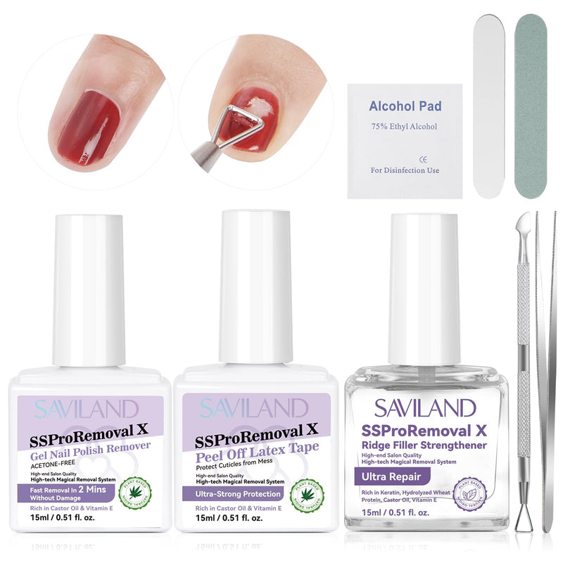 SAVILAND Gel Polish Remover Kit: Nail Strengthener and Liquid Latex For Nails, 15 ML Nail Polish Remover with Nail Tools Nail Polish Strengthener and Growth for Thin Nails Manicure Nail Care Kit - BeesActive Australia