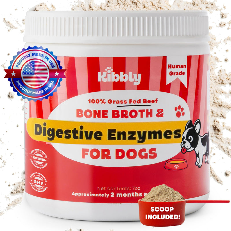 Digestive Enzymes for Dogs (Powder) with Tasty Bone Broth – Probiotic Supplement for Gut Health, Easy Digestion, Less Gas & Nutrient Absorption - 7 oz - 60 Days Supply by Kibbly - BeesActive Australia