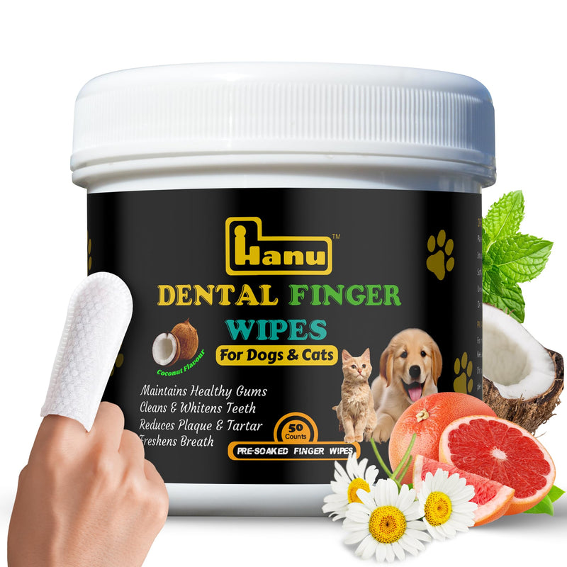 Hanu Dental Finger Wipes for Dogs & Cats - Teeth Cleaning Wipes Removes Bad Breath, Plaque & Tartar - Whitens Teeth Finger Toothbrush Gum Care Wipes - Freshens Breath - Vet-Recommended - PawsPlanet Australia
