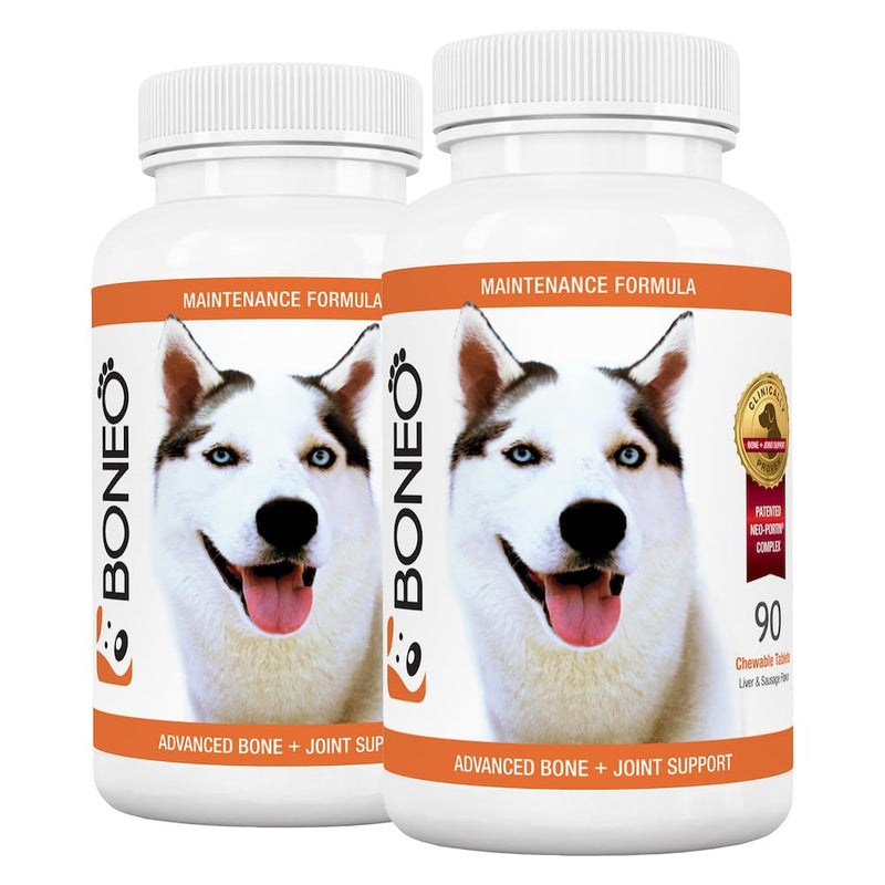 Boneo Canine Maintenance Formula- Lactoferrin-Based Bone and Joint Supplement for Dogs- 90 Ct Dual Pack Chewable Tablets, Liver and Sausage Flavor