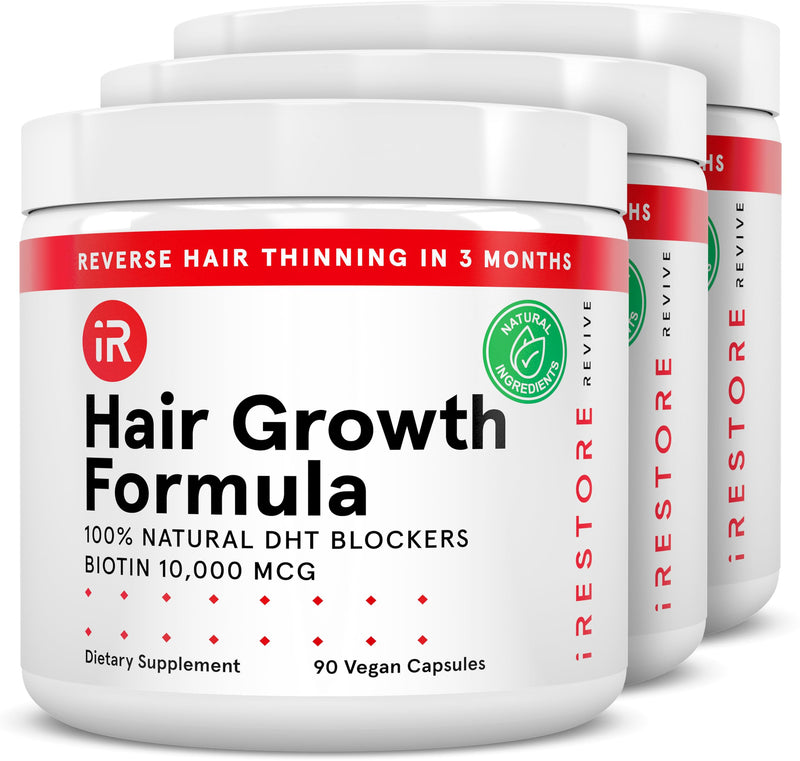 iRestore Hair Growth Supplement – Natural DHT Blockers & Multivitamin Blend – Vegan, Non-GMO, 90 Capsules – Supports Thicker, Stronger Hair for Men and Women – 3-Pack 90 Count (Pack of 3)