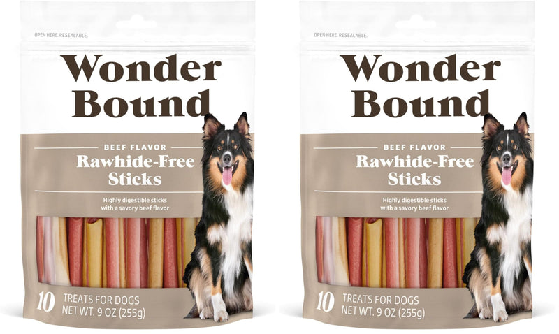 Wonder Bound Beef Flavor Dog Treat Sticks, 10 Count | Rawhide-Free | Dental Health | Easy to Digest | 9 Oz Pack of 2