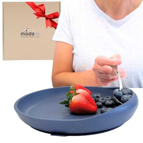 Modaliv Silicone Scooper Plate with Suction Base for Adults, Blue