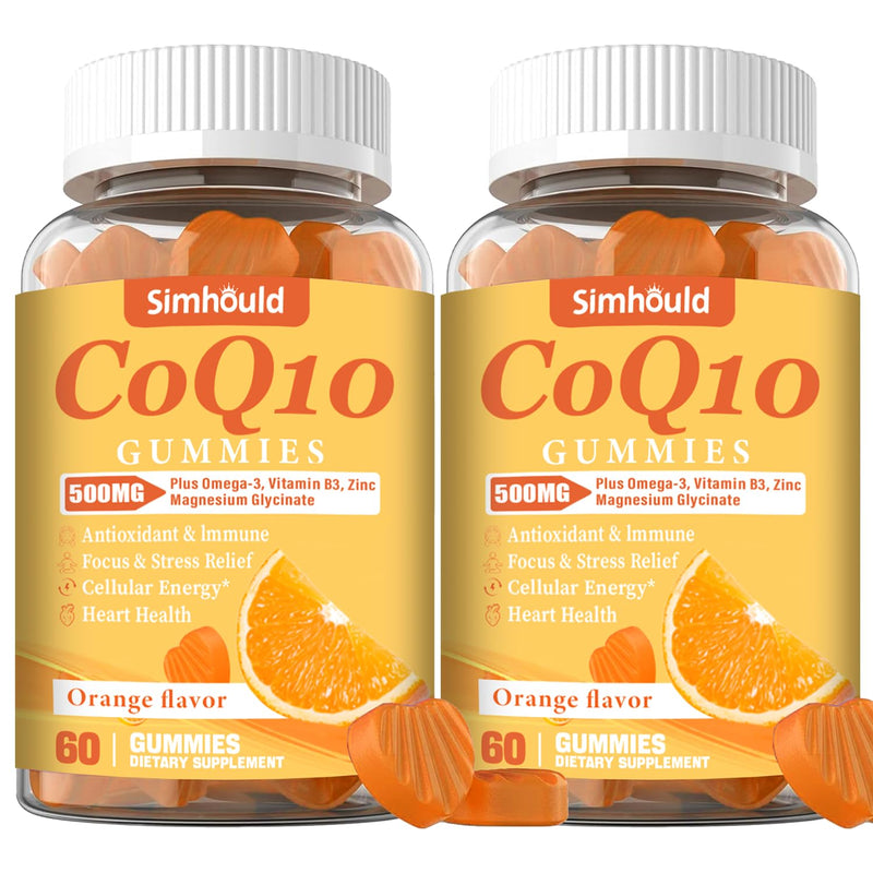 2 Pack CoQ10 500MG Gummies - Plus Omega-3, Magnesium, Vitamin B3 & Zinc - 3X Better Absorption Coenzyme Q10 Supplements for Heart Health, Cellular Energy & Antioxidant, Non-GMO 120 Counts 2 Packs - BeesActive Australia