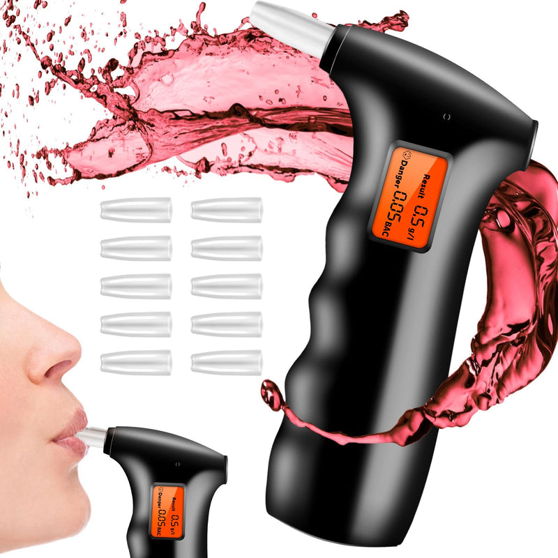 Professional-Grade Accuracy Breathalyzer, Portable Alcohol Tester, Professional-Grade Accuracy Breathalyzer with LCD Digital Display for Personal, Home or Party Use with 10 Mouthpieces Black - BeesActive Australia