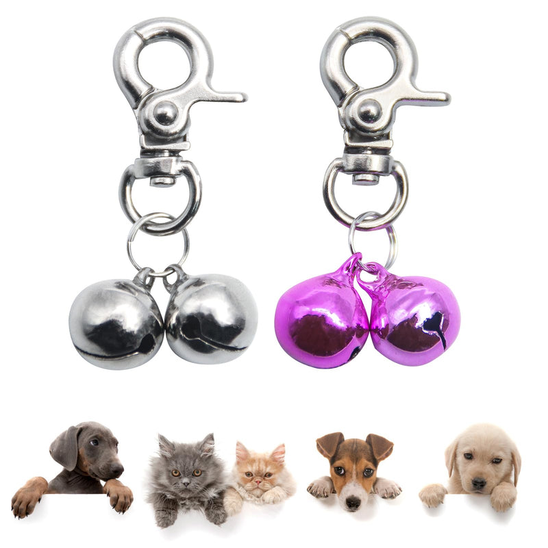 SCENEREAL Bells for Dog Collars - 2 Pack Pet Hanging Ring Bell Accessories for Dog & Cat, Pet Pendant Collar Charm with Heavy Duty Snap Clips, Sliver Bells for Tracking and Training Christmas Gift Silver & Purple - BeesActive Australia