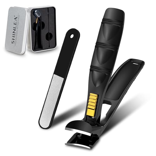 SHINLEA Nail Clippers for Seniors Thick Toenail, Professional Fingernail Toenail Clippers with Catcher, Sharp Wide Opening and Long Handle Nail Cutter for Men Women, Black