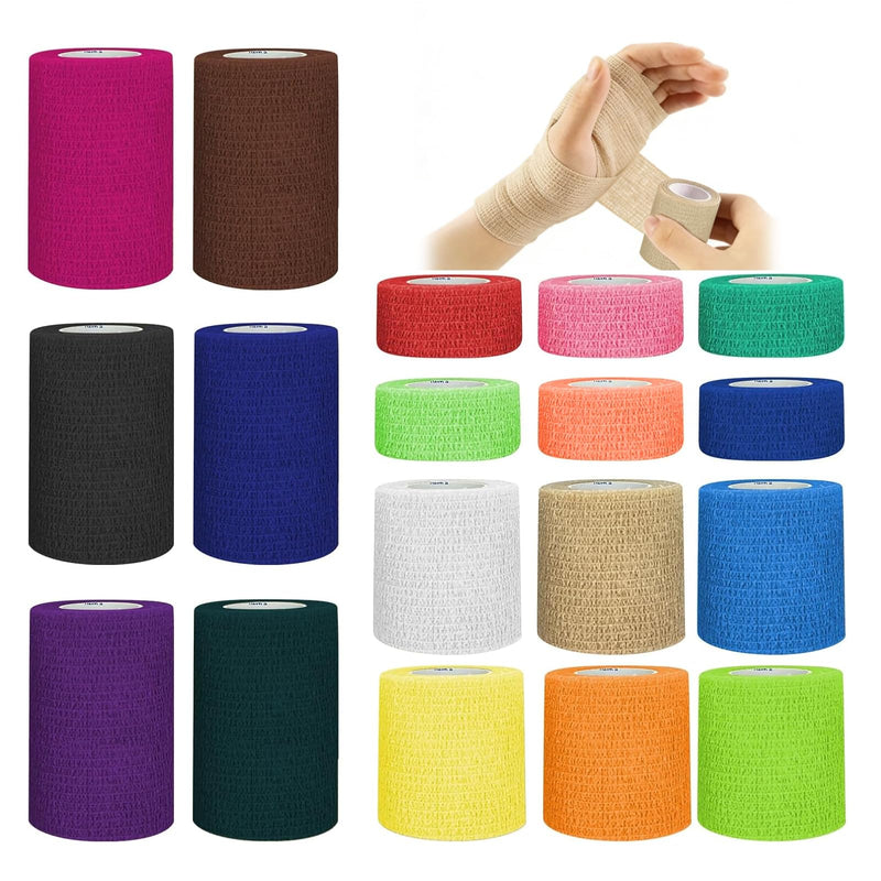 1"/2"/3" Self Adhesive Bandage Wraps, 18 Pack Colorful Self Adherent Cohesive Bandages Wrap for Wounds, Vet Wrap, Ankle Tape, Tattoo Tape Wrap, Medical Tape, Color Athletic Tape Rainbow Color - BeesActive Australia