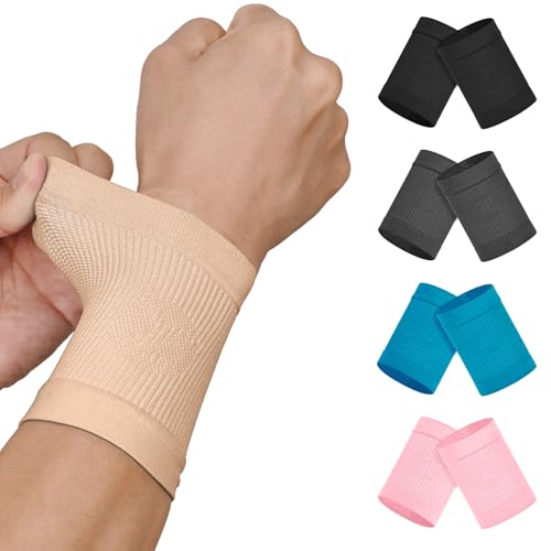 KEKING Compression Wrist Sleeves for Women Men, 1 Pair, Tendonitis Beige Medium