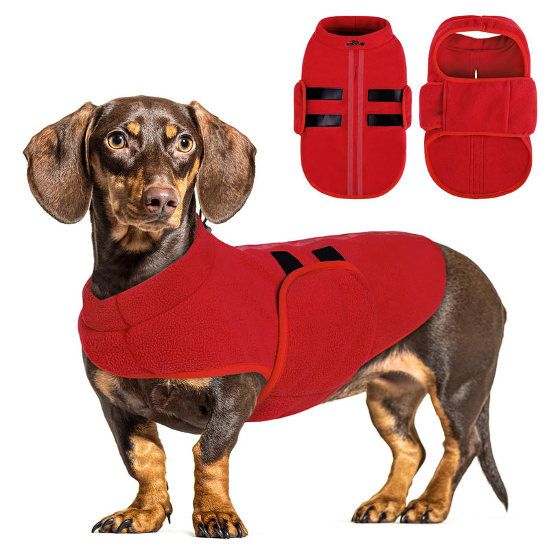 Queenmore Small Dog Sweaters, Soft Fleece Vest Pullover Dog Jacket with Leash Hole, Warm Winter Dog Clothes Cold Weather Doggy Dachshund Sweater for Small Dogs Cats Boy or Girl (Red, S) Red - BeesActive Australia