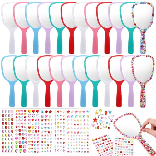 Wonderjune 24 Pcs Hand Mirror Craft Kit for Girl, Back to School Party Gift