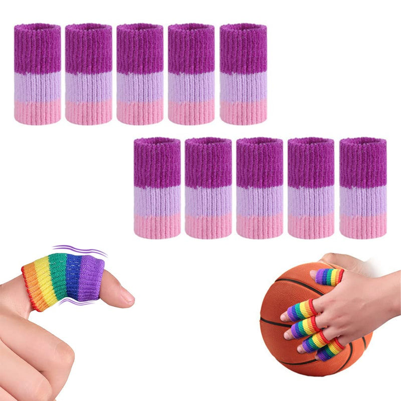 Finger Sleeves Protectors, 10 Pcs Finger Compression Sleeves Support Thumb Brace Finger Splint Sleeve, Elastic Sports Finger Sleeves for Trigger Finger, Knuckle, Arthritis, Basketball (Purple pink) Purple pink