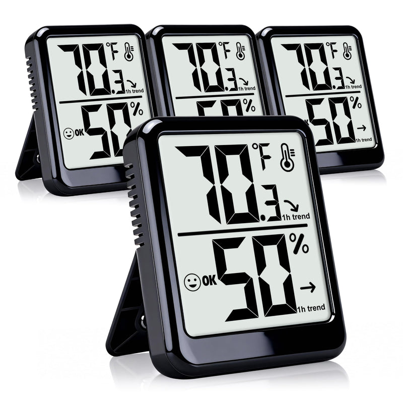 4-Pack Room Thermometer Indoor Hygrometer, Small Digital Temperature and Humidity Monitor Sensor, Temperature Humidity Gauge Meter for Home Baby Room, Plants, Pets - AAA Battery Included Black - Upgraded Version - BeesActive Australia