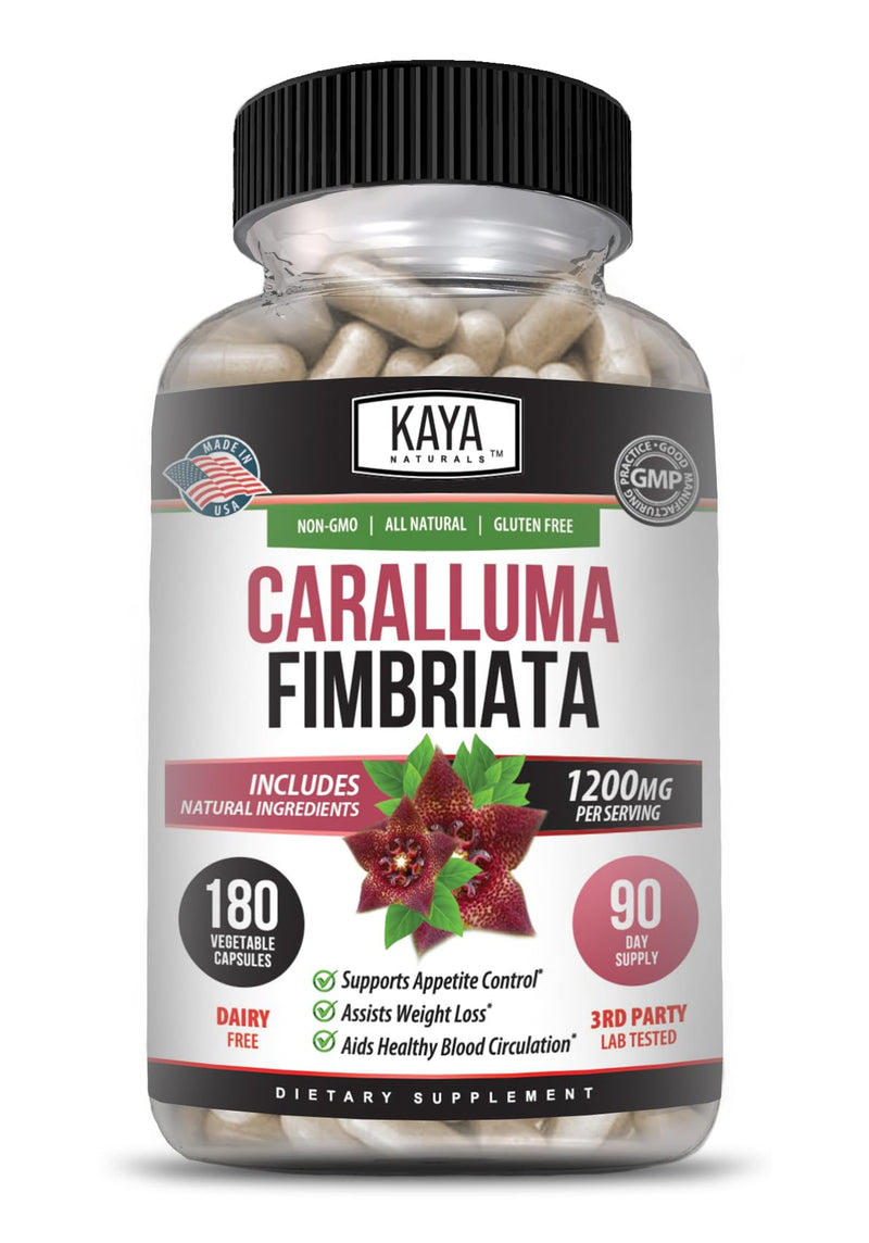 Kaya Naturals - Caralluma Fimbriata 1200mg High Potency Supplement | Maximum Strength Natural Endurance Support, Vegetarian Capsules (180 Count) 180 Count (Pack of 1)
