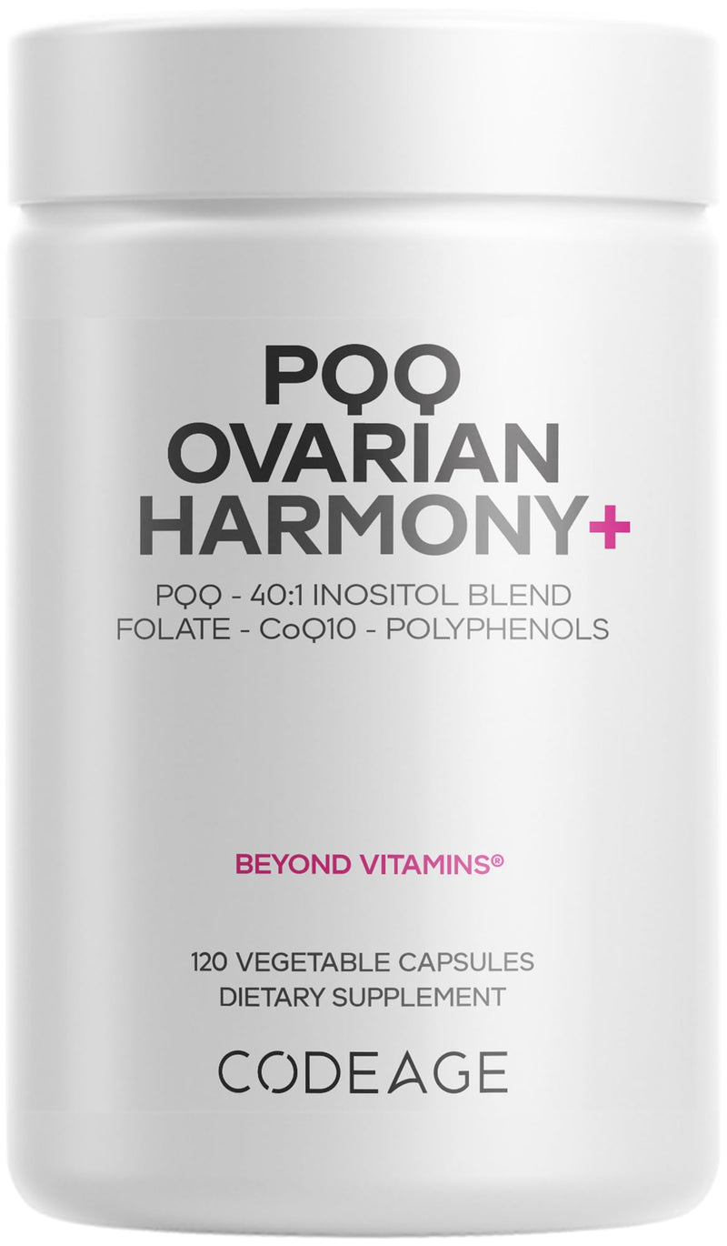 Codeage PQQ Harmony+, Inositol 40:1, Folate 5-MTHF, CoQ10, 120 Capsules | PQQ, myo & D-chiro inositol 40:1, folate 5-MTHF, CoQ10, wild blueberry. Liposomal delivery. For women. Non-GMO.