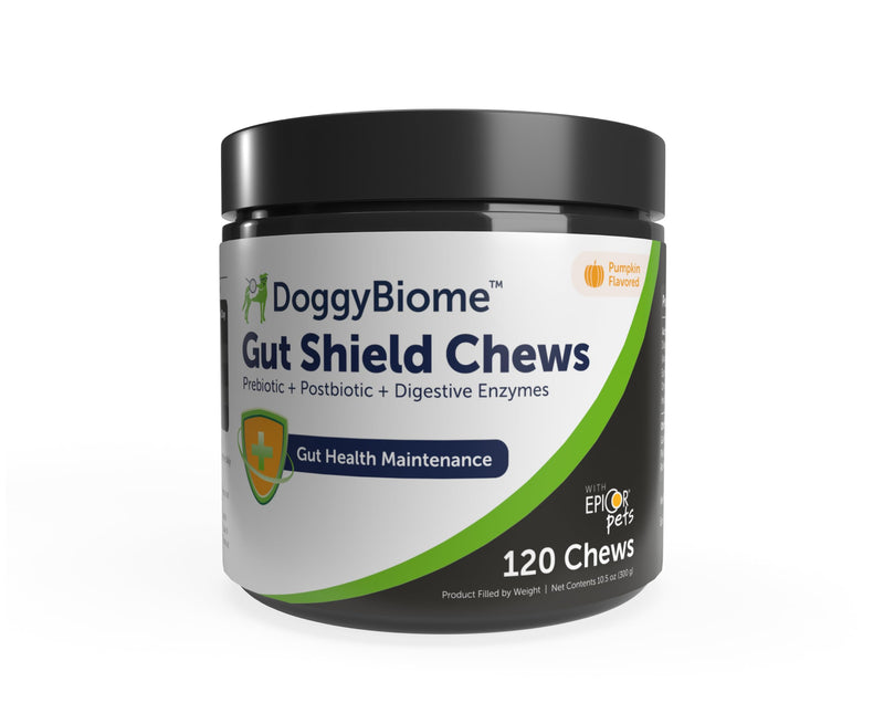 AnimalBiome Gut Shield Soft Chews – DoggyBiome 6-Strain Probiotic Chews for Dogs & Cats, Digestive Support Supplement, Dog Probiotic, Postbiotic, and Digestive Enzime Blend, Pumpkin Flavor, 120 Count