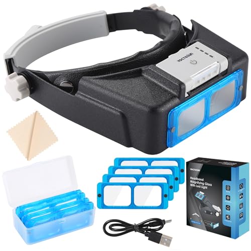 Magnifying Glasses with Light for Close Work, 1.5X-3.5X Headband Magnifier Grey and Black