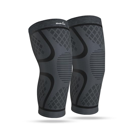Wonder Care pack of 2 Knee Sleeve Knee Brace Compression Knee Sleeve For Men And Women Knee Support Running Knee Sleeve Workout Knee Sleeve Gym Hiking Sports Running Gym X-Large (20-22)inch Grey&Black