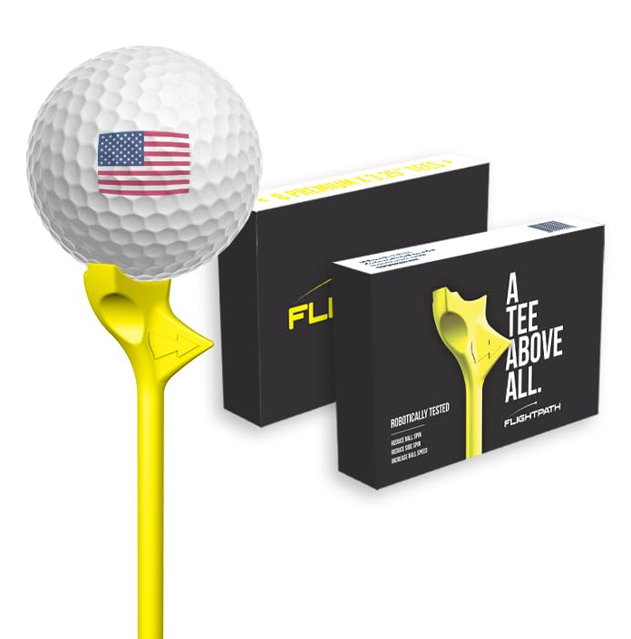 FLIGHTPATH Diamond Golf Tees – Patented Design to Reduce Spin for Long, Straight Drives – Low-Friction 3.25” Long Tees, Robotically Tested for Ball Spin – USGA Approved Performance Yellow Pack of 16