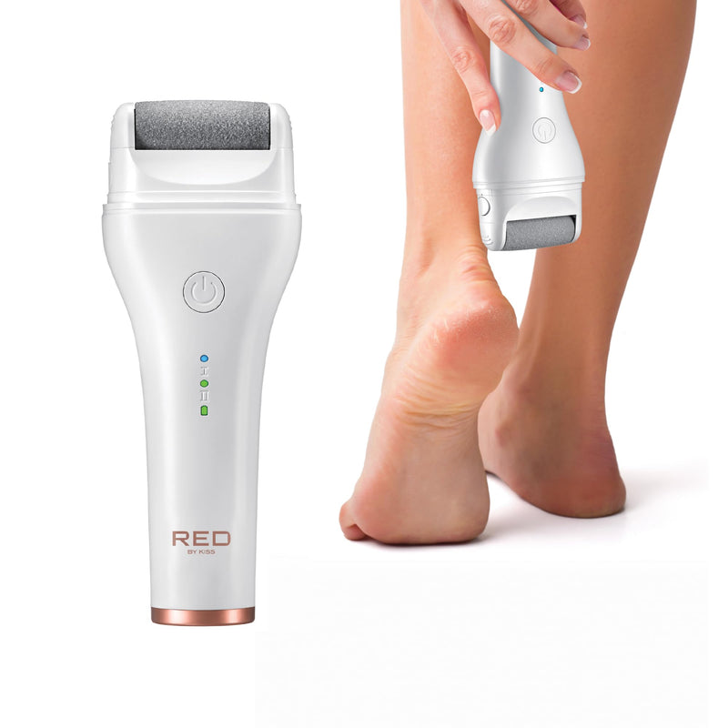 Red by Kiss Cordless Electric Foot File Callus Remover, 3 Roller Heads & 2 Speed Setting, Long and Curved Roller Head Stone, Wet & Dry Dual Purpose, Up to 2 hr Runtime, Easy & Portable - BeesActive Australia
