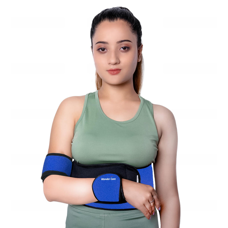 Wonder Care Left Right Shoulder Immobilizer Arm Sling Elastic Brace for Clavicle Collar Bone Dislocation Subluxation Shoulder stabilizer Compression Brace After Rotator Cuff Surgery Blue Special (42-54")