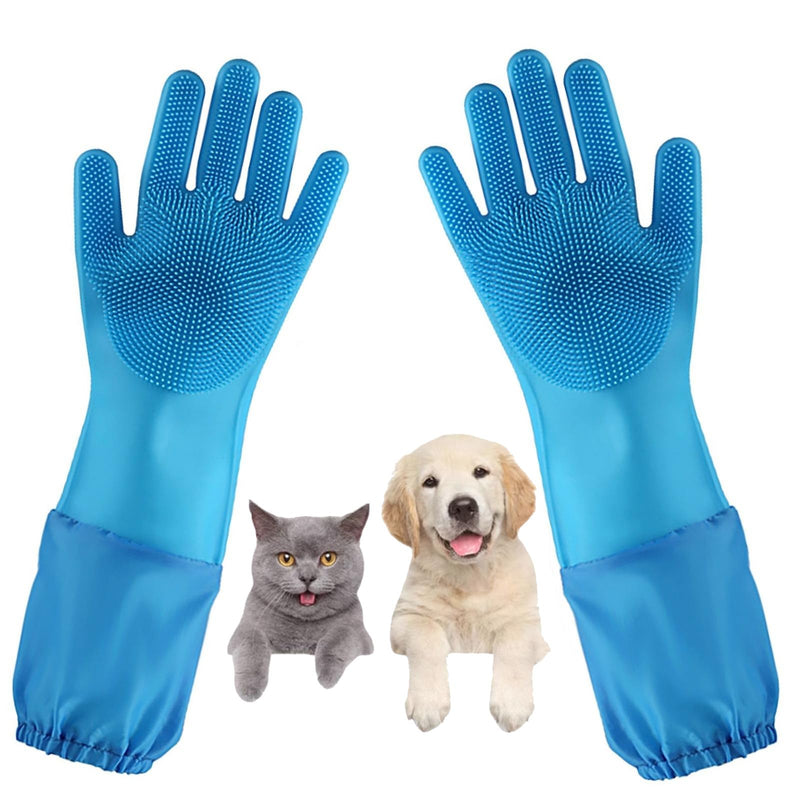 Dog Washing Gloves, Pet Grooming Gloves with Soft Brushes, Bathing and Massaging for Dogs and Cats, Silicone Heat Resistant Cleaning Gloves with High-Density Teeth (Blue) Blue - BeesActive Australia