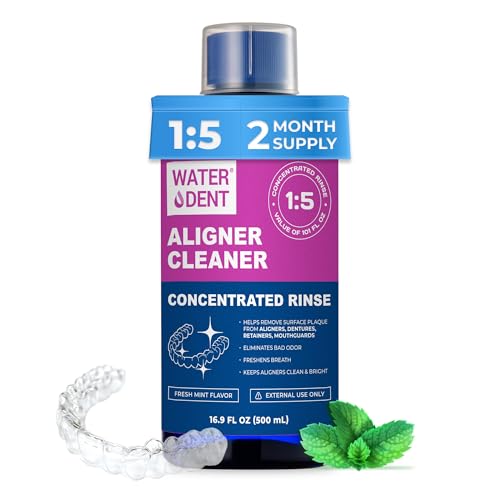 WATER DENT Retainer & Aligner Cleaner – Liquid Soak for Clear Aligners, Retainers, Dentures, Mouth Guards & Night Guards, Ultrasonic Compatible, Alcohol Free, Mint, 16.9 fl oz, Made in USA 16.9 Fl Oz (Pack of 1)