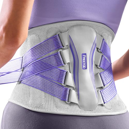 FREETOO Lower Back Brace For Women For Pain, Lumbar Back Support Brace Grey-Violet X-Large