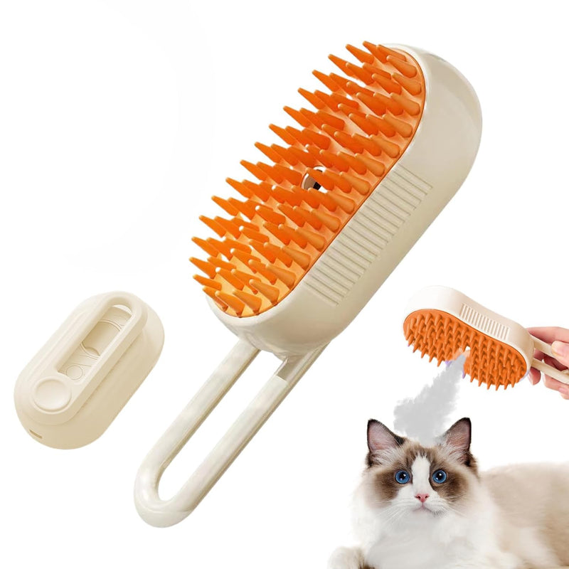 Cloud Care Cat Brush, 2024 Best Cat Steam Brush, Pet Steam Cat Brush, 3-in-1 Self-Cleaning Cat Brush with 360° Rotating Arm, Detachable Silicone Bristle Brush(khaki) khaki - BeesActive Australia