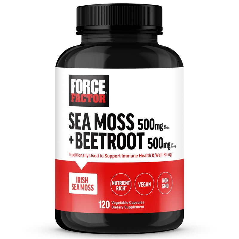 Force Factor Irish Sea Moss + Beet Root Supplement | Support Immune Health, Circulation, Natural Energy & Heart Health, with Antioxidants, Non-GMO, 120 Vegetable Capsules