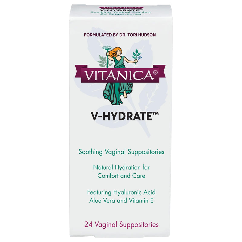 Vitanica V-Hydrate - Vaginal Health Suppository with Hyaluronic Acid(5mg), Aloe Leaf Juice and Vitamin E - Hydrating Support to Aid Vaginal Health - 24 Vaginal Suppositories (Hormone Free, Drug Free)