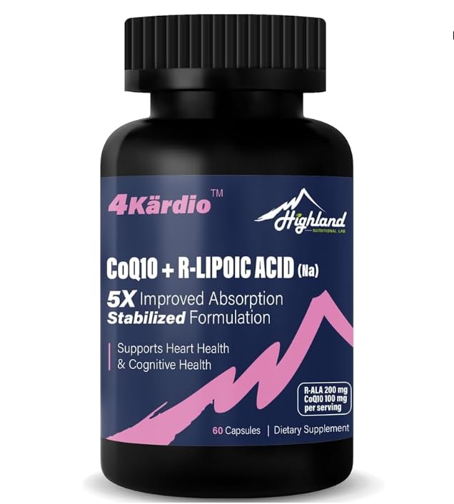 CoQ10 100mg + R-Lipoic Acid 200mg per Serving, 1 Month Supply, Up to 5X Improved Absorption, R-Lipoic Acid/CoQ10 Supplement for Heart Health and Cognitive Health-60 Capsules