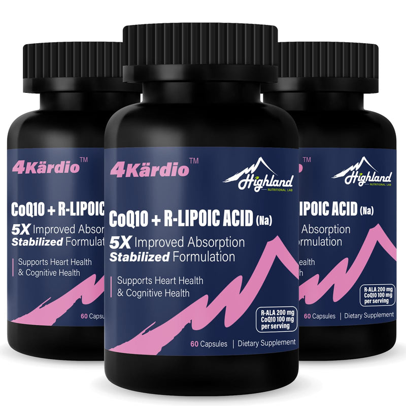 CoQ10 100mg + R-Lipoic Acid 200mg per Serving, 3 Month Supply, Up to 5X Improved Absorption, R-Lipoic Acid/CoQ10 Supplement for Heart Health and Cognitive Health-180 Capsules