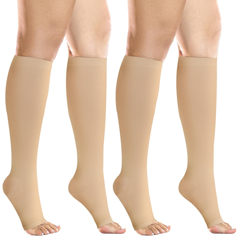 +MD 2 Pairs Medical Compression Socks for Women & Men 20-30 mmHg, knee High Open Toe Stocking for Edema, Varicose Veins Medium 2 Pairs Nude - BeesActive Australia