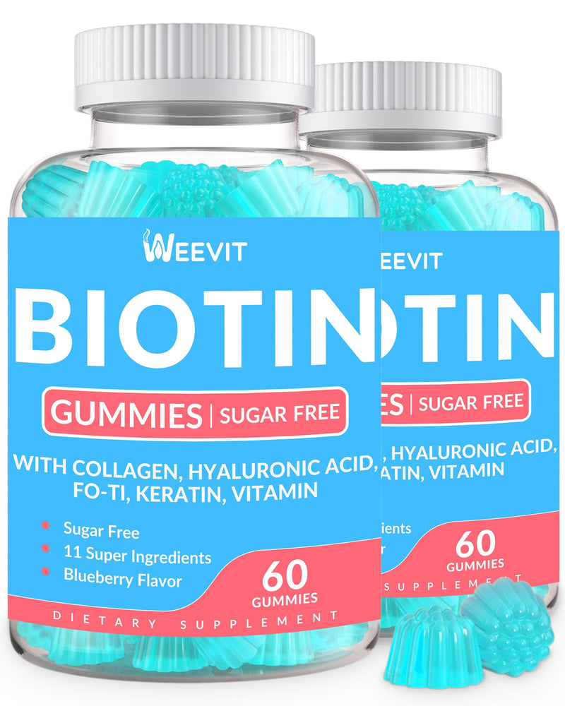 Biotin Gummies, 10000mcg Biotin and Collagen Supplement for Women Men | Non-GMO, Sugar Free 60 Count (Pack of 2)