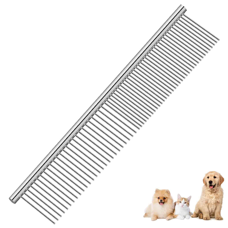 Dog Grooming Comb Pet, Stainless Steel Cat Combs with Rounded Teeth, Professional Metal Tear Stain Remover, Dematting Tool for Small, Medium & Large Pets-7.5in - BeesActive Australia