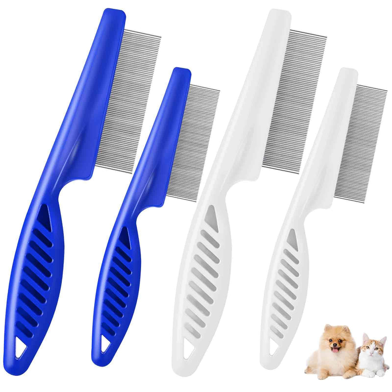 4 Pack Dog Grooming Comb, Pet Flea Lice Combs, Stainless Steel Pet Combs with Rounded Teeth, Professional Metal Cat Tear Stain Remover, Dematting Tool for Small, Medium & Large Pets - BeesActive Australia