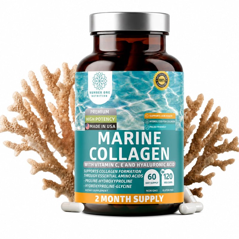 Hydrolyzed Marine Collagen with Hyaluronic Acid, Vitamin C, Theaflavin and Copper, Collagen Supplement for Women and Men for Radiant Skin, Hair & Nails, Gluten Free and Non-GMO, 120 Veg Caps