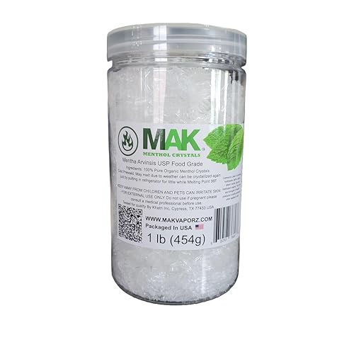 Mak Menthol Crystals 1 lb - Pure Organic 100% Natural - Menthol Crystals from Mint Crystal Mints Mentha Arvensis - Comes in a Jar for Long-Lasting Freshness