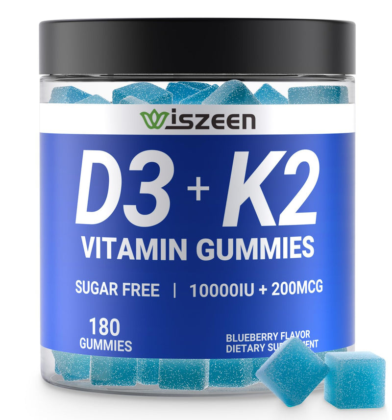 Vitamin D3 K2 Gummies, Vitamin D3 10000iu & Vitamin K2(MK7) 200mcg | Calcium, Magnesium, Vitamin B12 for Bone Muscle Teeth Immune, Vegan, Sugar-Free