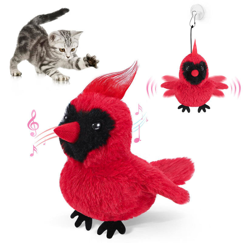 Flapping Cardinal Cat Toys, Interactive Cat Exercise Toy with Lifelike Bird Chirp, USB Rechargeable Automatic Cat Kicker Catnip Toys for Bored Indoor Adult Cats Kittens - BeesActive Australia