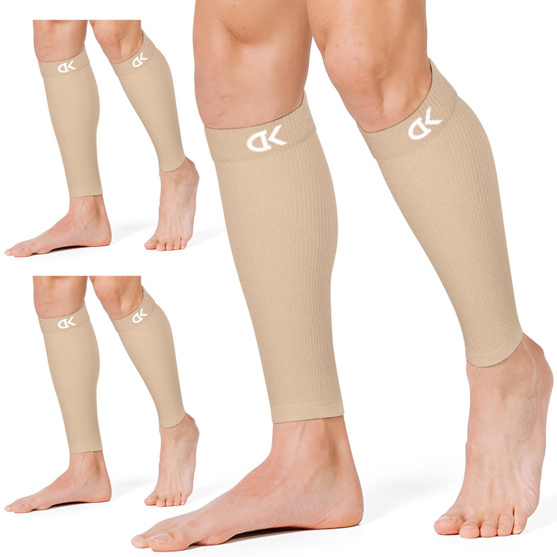 CHARMKING Calf Compression Sleeve for Women & Men Circulation (3 Pairs) 15-20 mmHg is Best Support for Running Cycling Small-Medium 02 Beige/Beige/Beige - BeesActive Australia