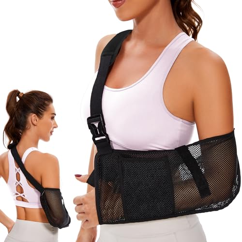 KONSEDIK Mesh Arm Sling - Medical Shoulder Sling for Shower - Adjustable Arm Brace,for Men Women Rotator Cuff Injury,Left Right Arm,Wrist, Elbow,Clavicle Fracture Post-Surgery(Small) Black Small