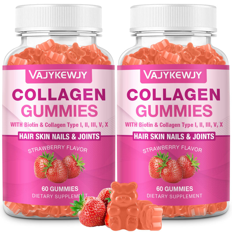 2-Pack Collagen Gummies for Women & Men - with Biotin, Vitamin C, & Zinc for Skin Radiance, Hair Growth, Strong Nails, & Joint Support, 120 Count 2pack