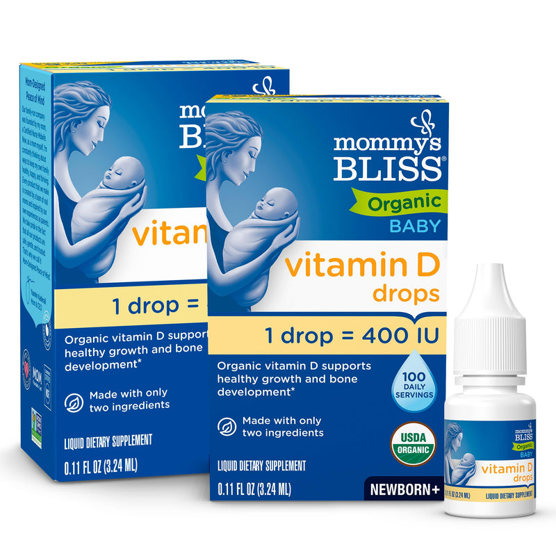 Mommy's Bliss Organic Baby Vitamin D Drops, 0.11 Fl Oz, Pack of 2 | Infant Vitamin D3 Drops Promote Healthy Growth and Bone Development | Newborn+ Unflavored 0.11 Fl Oz (Pack of 2)