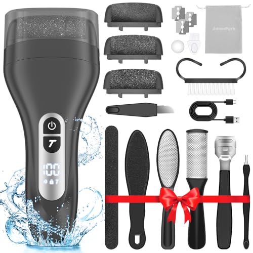 AdamPark Electric Foot File Callus Remover, Rechargeable Pedicure Tools Foot Care Kit, Portable Callus Remover Kit with 3 Roller Heads,2 Speed,Battery Display (Black Z2) Black Z2